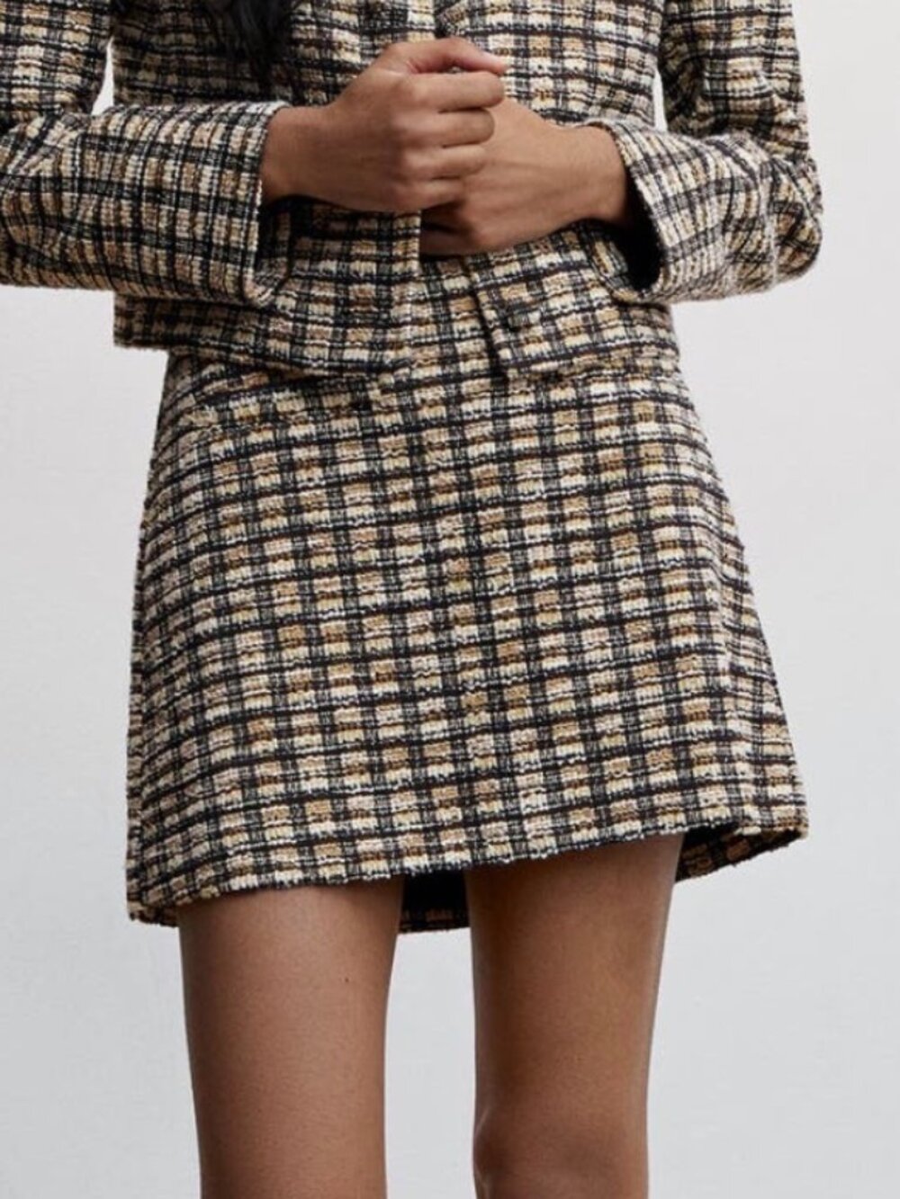 MANGO Check Tweed Miniskirt Size XL ** NWT **